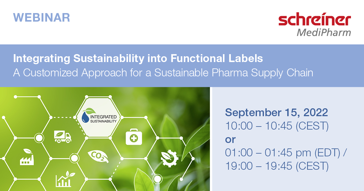 Schreiner_Group's tweet photo. What are key drivers for a sustainable #pharma supply chain? How can functional labels provide integrated #sustainability and facilitate transition to net-zero emissions? To learn more, register now for Schreiner #MediPharm’s free webinar on September 15. https://t.co/WkjelzR3vG https://t.co/JHdmifNlGk