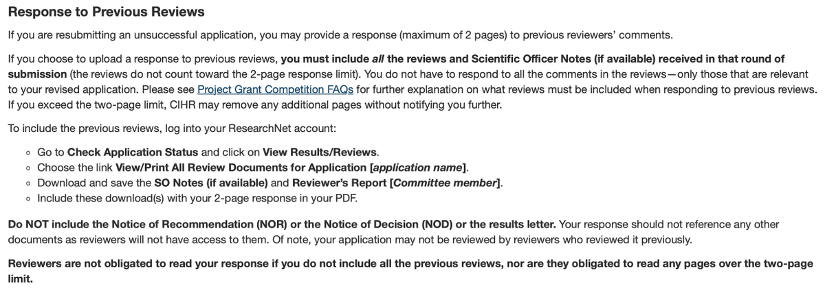 IacovosMichael's tweet photo. Important information if you are resubmitting a @CIHR_IRSC #ProjectGrant: "you must include all the reviews and Scientific Officer Notes (if available) received in the previous round"
(I was unaware of this requirement when I resubmitted my proposal in the Spring...) https://t.co/iwojdwWvow