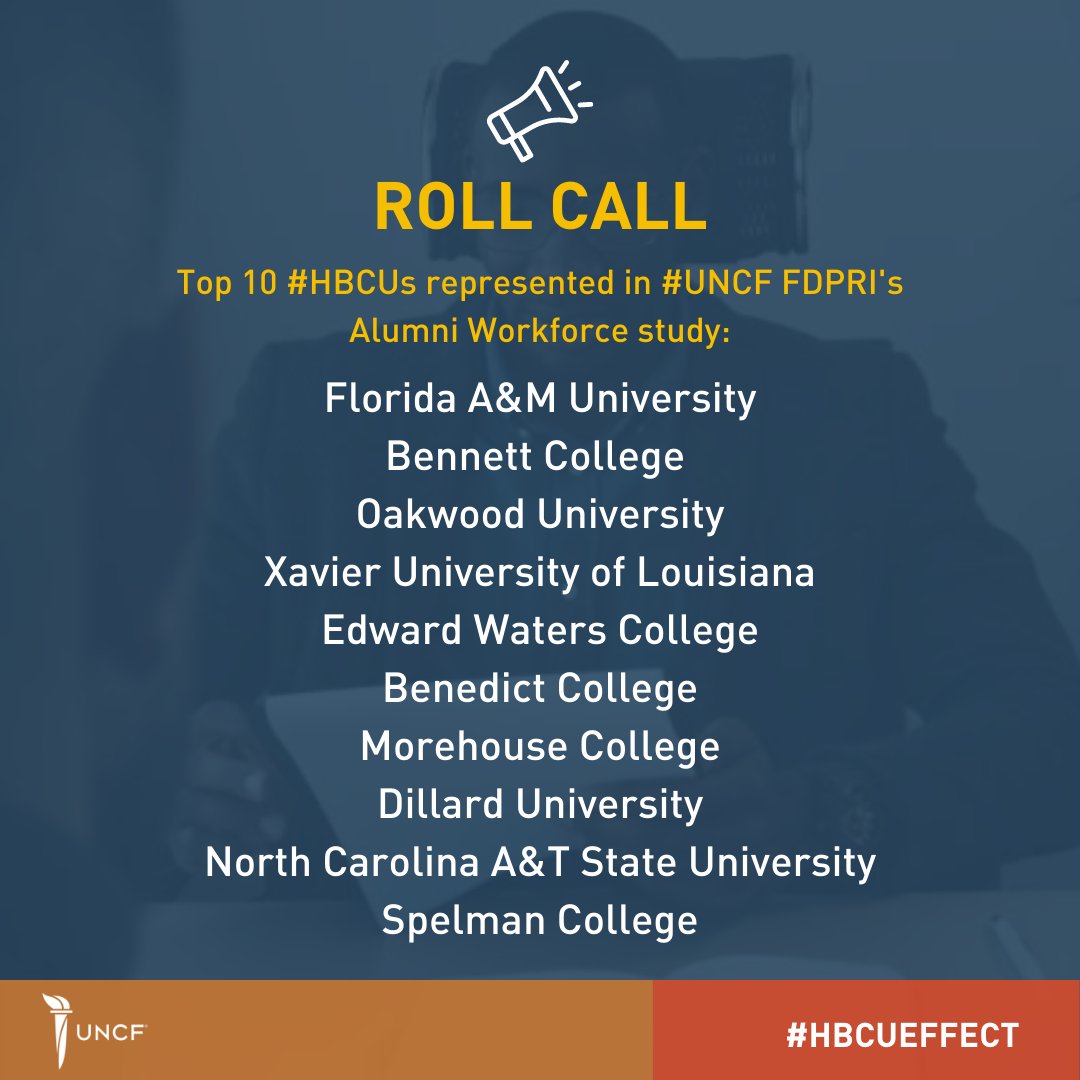UNCF (@uncf) on Twitter photo 🗣️Roll call! Shoutout to the top 10 #HBCUs represented in #UNCF <a href="/FDPRI/">FDPRI</a>'s Alumni Workforce brief:
👏🏾<a href="/FAMU_1887/">Florida A&M University</a>
👏🏾<a href="/BennettCollege/">Bennett College</a>
👏🏾<a href="/OakwoodU/">Oakwood University</a>
👏🏾<a href="/XULA1925/">Xavier Univ. of LA</a>
👏🏾<a href="/ewctigers/">Edward Waters University</a>
👏🏾<a href="/BenedictEDU/">Benedict College</a>
👏🏾<a href="/Morehouse/">Morehouse College</a>
👏🏾<a href="/du1869/">Dillard University</a>
👏🏾<a href="/ncatsuaggies/">North Carolina A&T</a>
👏🏾<a href="/SpelmanCollege/">Spelman College</a>
#HBCUEffect
🖥️Visit:UNCF.org/AlumniWorkforc… 🗣️Roll call! Shoutout to the top 10 #HBCUs represented in #UNCF <a href="/FDPRI/">FDPRI</a>'s Alumni Workforce brief:
👏🏾<a href="/FAMU_1887/">Florida A&M University</a>
👏🏾<a href="/BennettCollege/">Bennett College</a>
👏🏾<a href="/OakwoodU/">Oakwood University</a>
👏🏾<a href="/XULA1925/">Xavier Univ. of LA</a>
👏🏾<a href="/ewctigers/">Edward Waters University</a>
👏🏾<a href="/BenedictEDU/">Benedict College</a>
👏🏾<a href="/Morehouse/">Morehouse College</a>
👏🏾<a href="/du1869/">Dillard University</a>
👏🏾<a href="/ncatsuaggies/">North Carolina A&T</a>
👏🏾<a href="/SpelmanCollege/">Spelman College</a>
#HBCUEffect
🖥️Visit:UNCF.org/AlumniWorkforc…