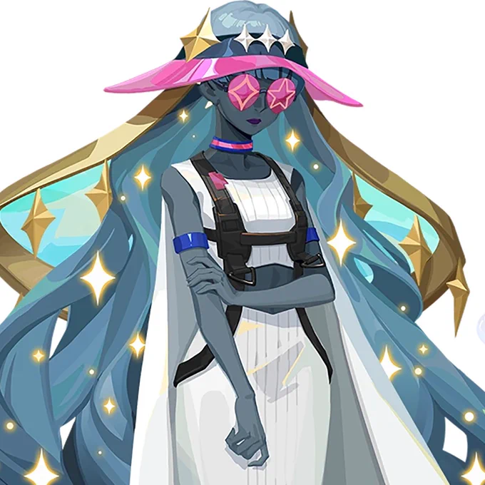 Tiye from Dislyte, edited with a normal skin tone. Original on the left, edit on the right. 