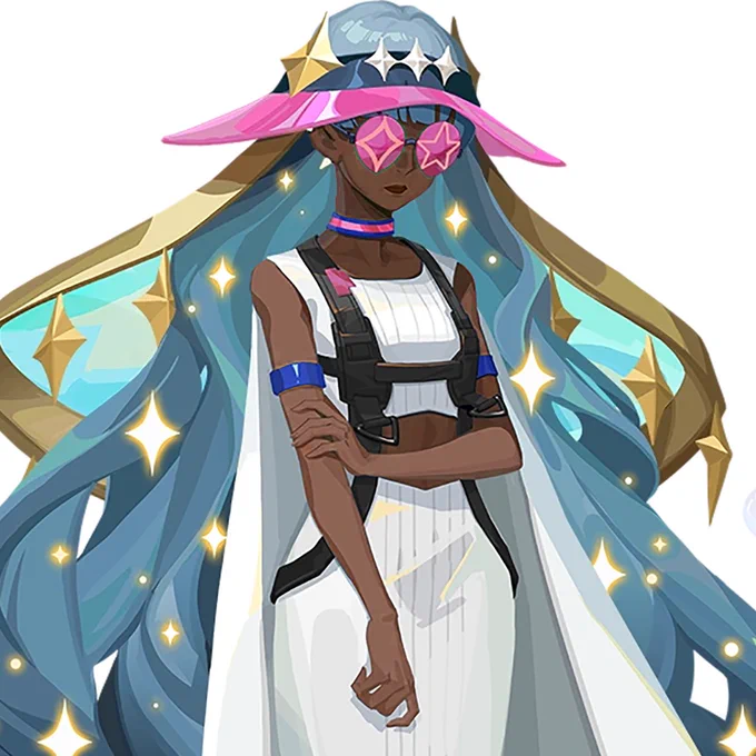 Tiye from Dislyte, edited with a normal skin tone. Original on the left, edit on the right. 