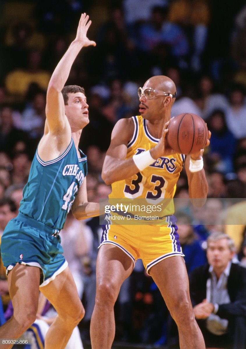 Kareem Abdul-Jabbar playing against the Charlotte Hornets 1988-89