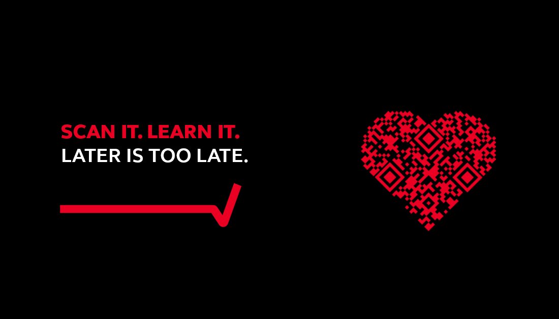 Scan it. Learn it. Save a life. Our new CPR campaign: a heart shaped QR code that directs people to a 2min video on how to do CPR. The aim of the CPQR code is to expand the numbers of people who know the basic principles of CPR &amp; defib use. resus.org.uk/cpr #CPQR