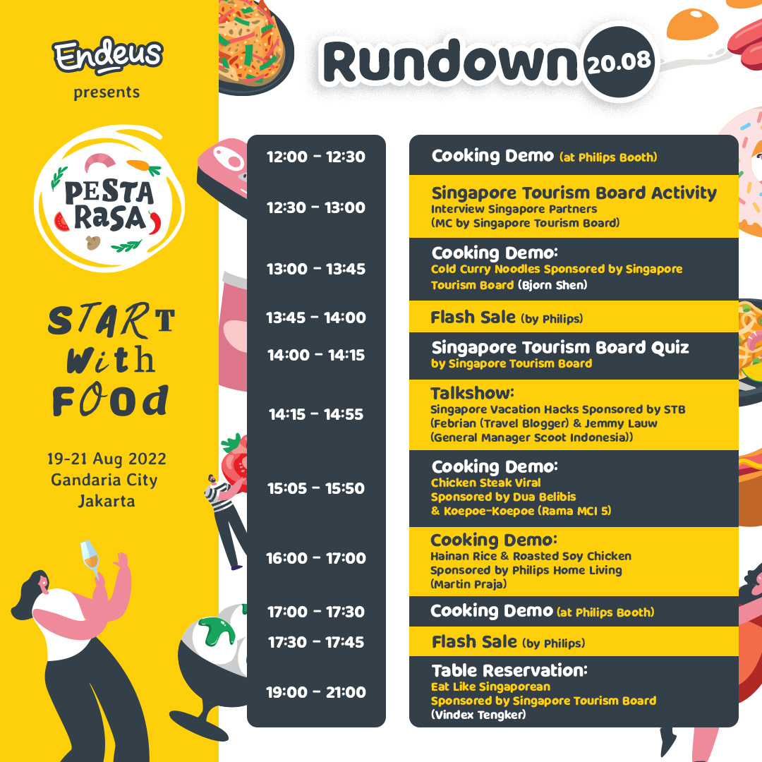 Nikmati berbagai tenant makanan Endeus dari para KOL, Talkshow Inspiratif,, dan pastinya Cooking Demo dari Chef &amp; Food Personalities favorit kamu!

19 - 21 Agustus 2022
Piazza -  Gandaria City, Jakarta Selatan
See you😍

#Endeus #PestaRasa #PestaRasa2022 #StartWithFood