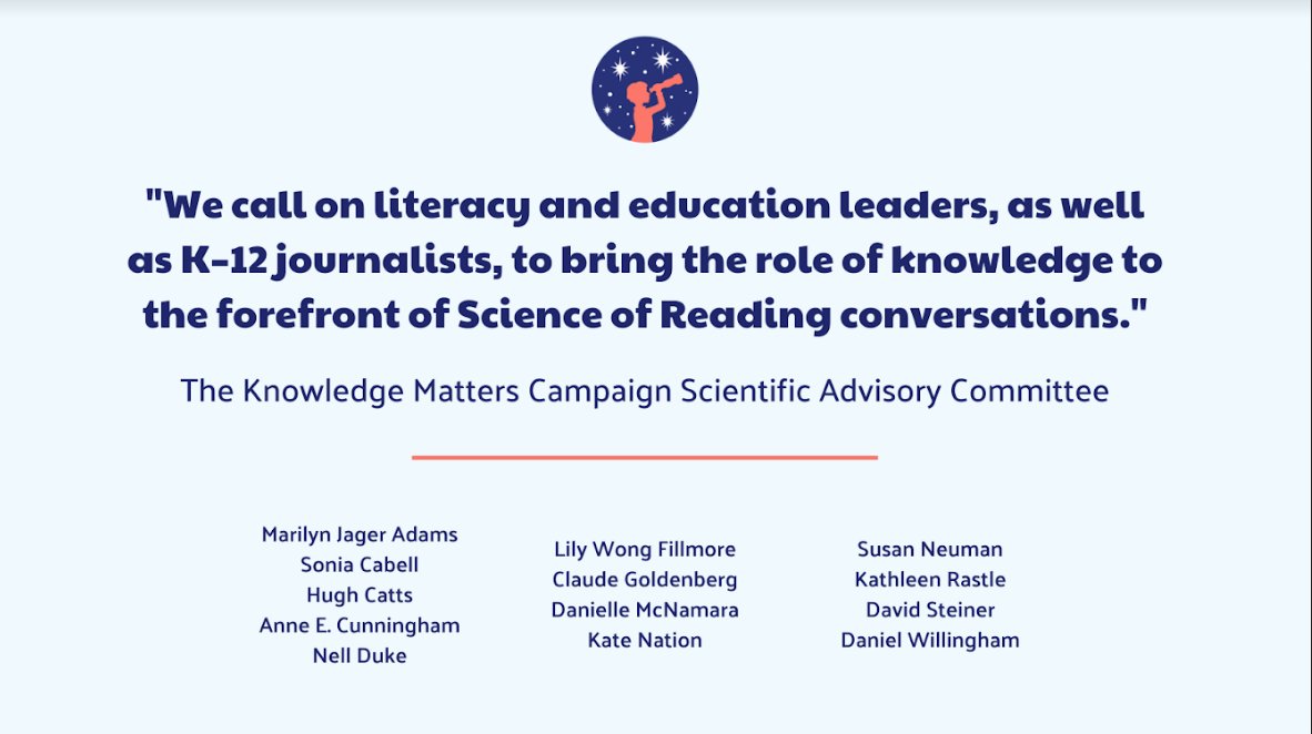 There's more to the Science of Reading than foundational skills! Take 60 seconds to read this statement from a group of outstanding scientists (and me) about the importance of background knowledge to reading comprehension, equity, and motivation. knowledgematterscampaign.org/statement-from…
