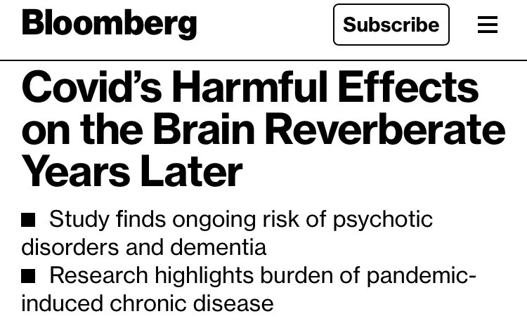 ⚠️NEW big study: “adds to evidence of virus’s potential to cause profound damage to central nervous system and exacerbate global burden of dementia…even a mild case is associated with brain shrinkage equivalent to as much as a decade of normal aging.” bloomberg.com/news/articles/…