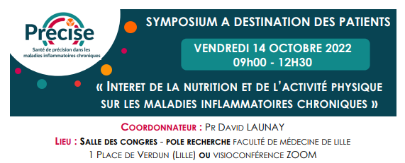 CHU_Lille's tweet image. La fédération hospitalo-universitaire PRECISE, organise une réunion d'information à destination des patients atteints de #maladiesinflammatoireschroniques le 14 octobre.
Inscription gratuite : 
👋 Présentiel : urlz.fr/iJ6p
💻 Visioconférence : urlz.fr/iJ6m