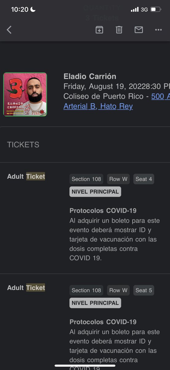 estoy vendiendo 3 taquillas para ELADIO mañana nivel principal!! HMU!!!!