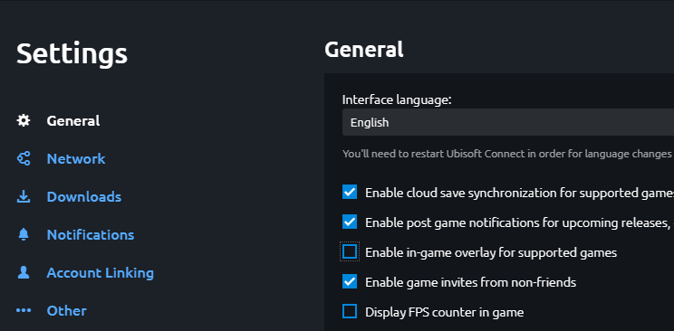 OpenplanetDev's tweet photo. If you or anyone you know is currently experiencing frequent stuttering in Trackmania:

Disable the Ubisoft Connect overlay! There is a current bug with it.

Settings -> General -> Untick "Enable in-game overlay for supported games", then start the game. https://t.co/bDPZwWg89R
