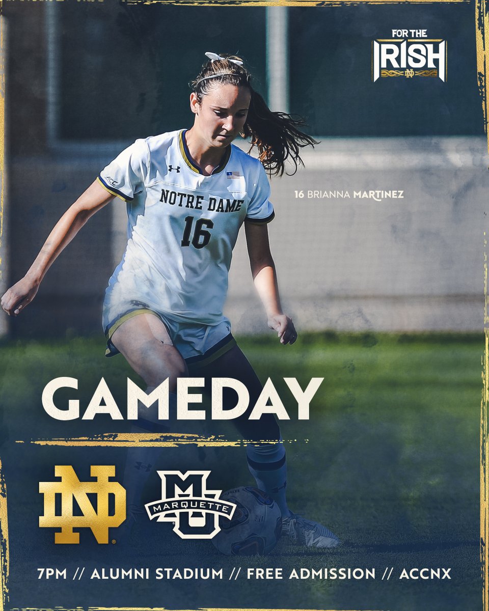 Waited 9 months to say this .. It's GAMEDAY!! 🆚: Marquette ⏰: 7 pm ET 🏟: Alumni Stadium 📺: @ACCNetworkExtra 🎟: Free admission #GoIrish ☘️
