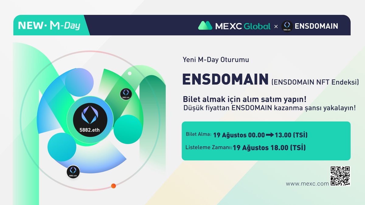 MEXC_Topluluk's tweet photo. 💰 #MEXCTürkiye #ENSDOMAIN NFT Endeksi Yeni M-Day Özel Etkinliği

🏆 100 Kişiye Toplam 500 $MX Hediye!

📌 Katılım: https://t.co/CvhfEFBPhk

📌 M-Day: https://t.co/g8BxHoiO2e

✅ Takip et: @MEXC_TR
✅ Takip et: https://t.co/RfMLedDgif
✅ Beğen
✅ Alıntıla 5 kişi etiketle https://t.co/3uQfOC39Og