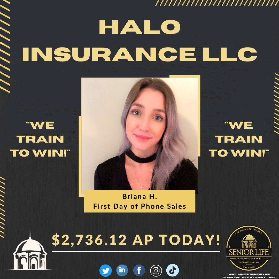 Turnwald_Group's tweet photo. Briana H. with a great first day of phone sales! Keep up the great work!🏆
#SeniorLifeAllYourLife #TheTurnwaldGroup #Success #Recruitment #Sales #Business #FinalExpenseInsurance #FinalExpenseAgent #Motivation #BornToWin #TTG https://t.co/T26fkRfxsi