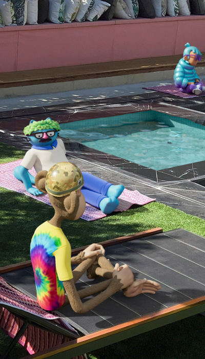 alexisohanian's tweet photo. Get ready. @InvisibleUniv has been working on an animated reality show called @r3almetaverse, starring a Bored Ape, Cool Cat, Doodle, World of Women and Roboto. Guess who the Bored Ape is? https://t.co/MOkP4HtlII