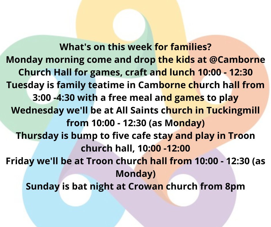 CamborneCluste1's tweet photo. What's on next week for families @cambornecluster #somethingforeveryone #freed #fun #crafts #stories #transformingmission #time2move #conishmetals
this week Bat night is at Penponds https://t.co/SSmSahXZal