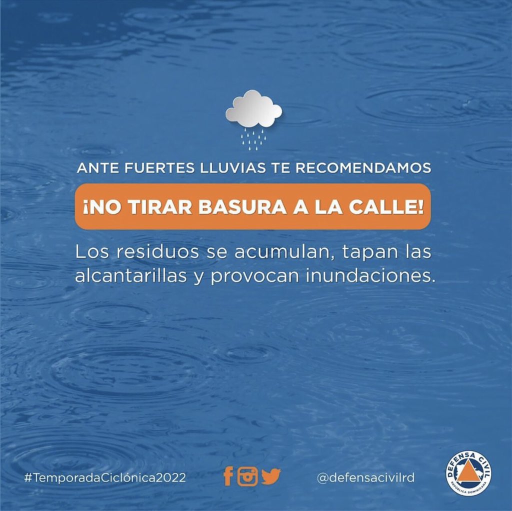 DefensaCivilRD's tweet photo. Esta es una de las principales causas de inundaciones en las calles y avenidas después de las lluvias ⛈
¡La basura al #Zafacon 🗑!
#DefensaCivilRD #TemporadaCiclonica2022 🌀 https://t.co/sQVoh7DRHV