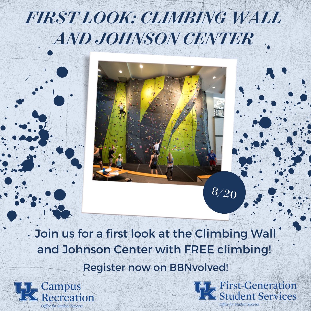 Want to get a sneak peek of the Johnson Center and Climbing wall? Join us Saturday at 11am! uky.campuslabs.com/engage/event/8…