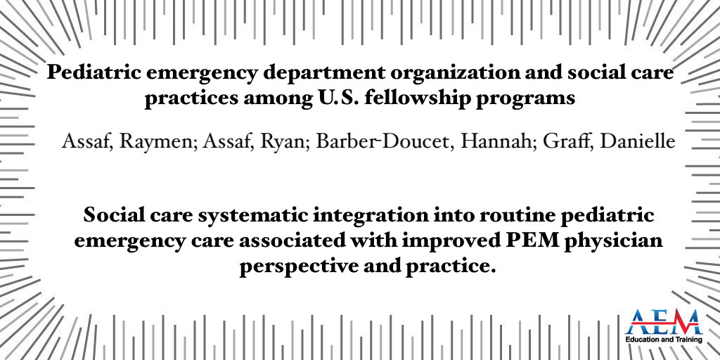 Social care systematic integration into routine pediatric emergency care associated with improved PEM physician perspective and practice. onlinelibrary.wiley.com/doi/10.1002/ae…