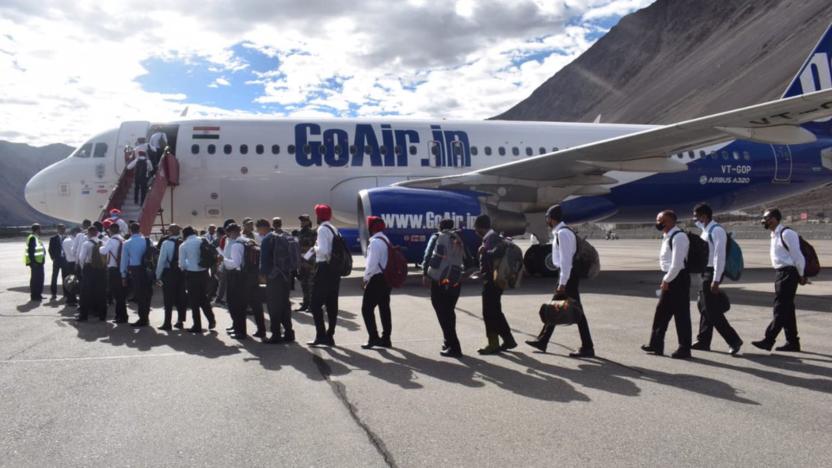 GoFirstairways's tweet photo. Happy to be serving the nation! 
GO FIRST had the privilege to assist the Indian army with a military charter to Thoise, the only large piece of flat land in the Nubra region of Ladakh, India. 

It has been, is, and will always be our honour to GO FIRST when the country calls! https://t.co/eQY6JemGYV