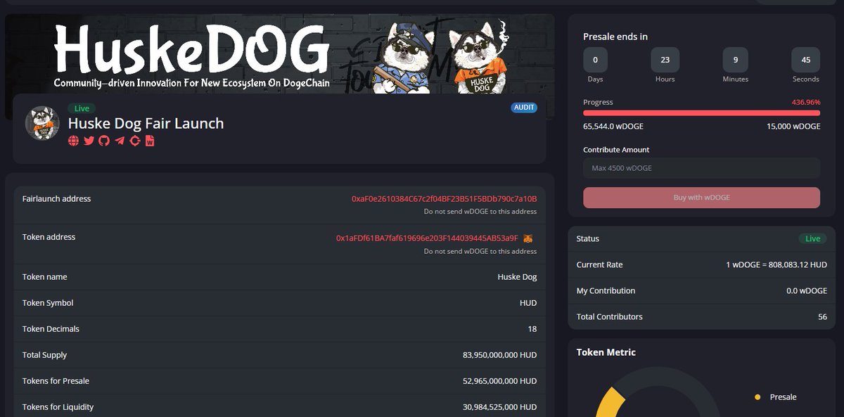 Huske_DogeChain's tweet photo. ❤️ We reached our goal of raising 60000 DOGE and will be listing at 2 PM UTC tomorrow.  
📌 Our Advise: Don't contribute to Fair Launch round if it exceeds 100000 DOGE, that's a good enough fund for Fair Launch.
$HUD #HUD #HuskeDog #PandaSale #DogeChain #HUSKE #DOGE https://t.co/LutIDFmAYl