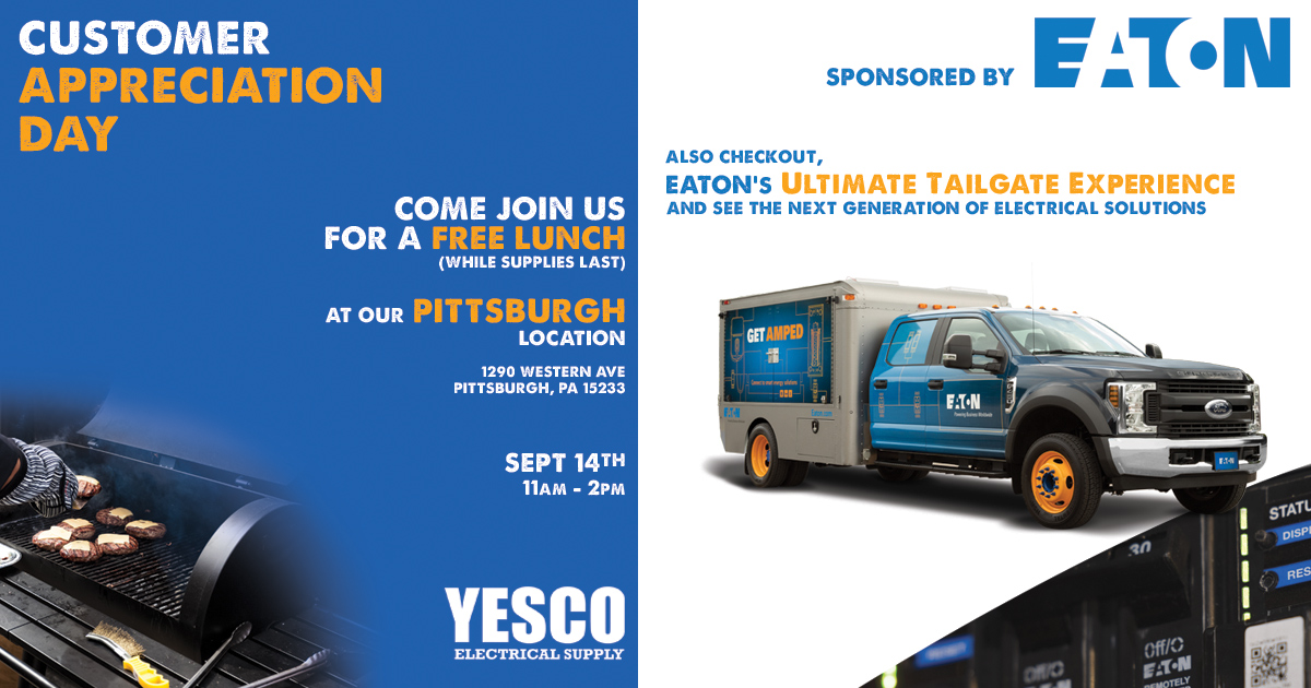 Come Join YESCO and EATON for a FREE Lunch at our PITTSBURGH, PA location on Weds Sept. 14th from 11am to 2pm. 
Eaton will be there with the very first showing of their very own Get Amped Truck. Not to mention food &amp; prizes.
Check out the link below.

bit.ly/3A7CQin