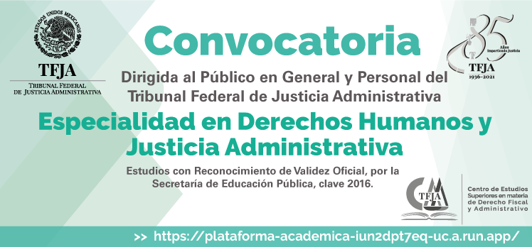 TFJAMexico's tweet image. Convocatoria para cursar la Especialidad en Derechos Humanos y Justicia Administrativa.

𝐂𝐨𝐧𝐯𝐨𝐜𝐚𝐭𝐨𝐫𝐢𝐚 tfja.gob.mx/servicios/espe…
𝐑𝐞𝐠𝐢𝐬𝐭𝐫𝐨 …rma-academica-iun2dpt7eq-uc.a.run.app/login/?next=/