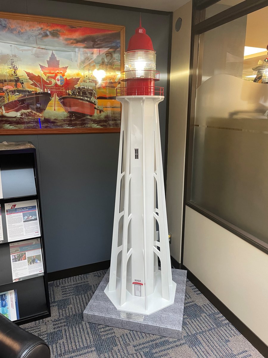 CoastGuardCAN's tweet photo. News from #BritishColumbia: to help celebrate #CCGat60, the Integrated Technical Services team built a #TimeCapsule that is a 1:15 identical scale replica of the Estevan Lightstation, complete with a light flashing at the correct frequency. https://t.co/gX5P0kO506