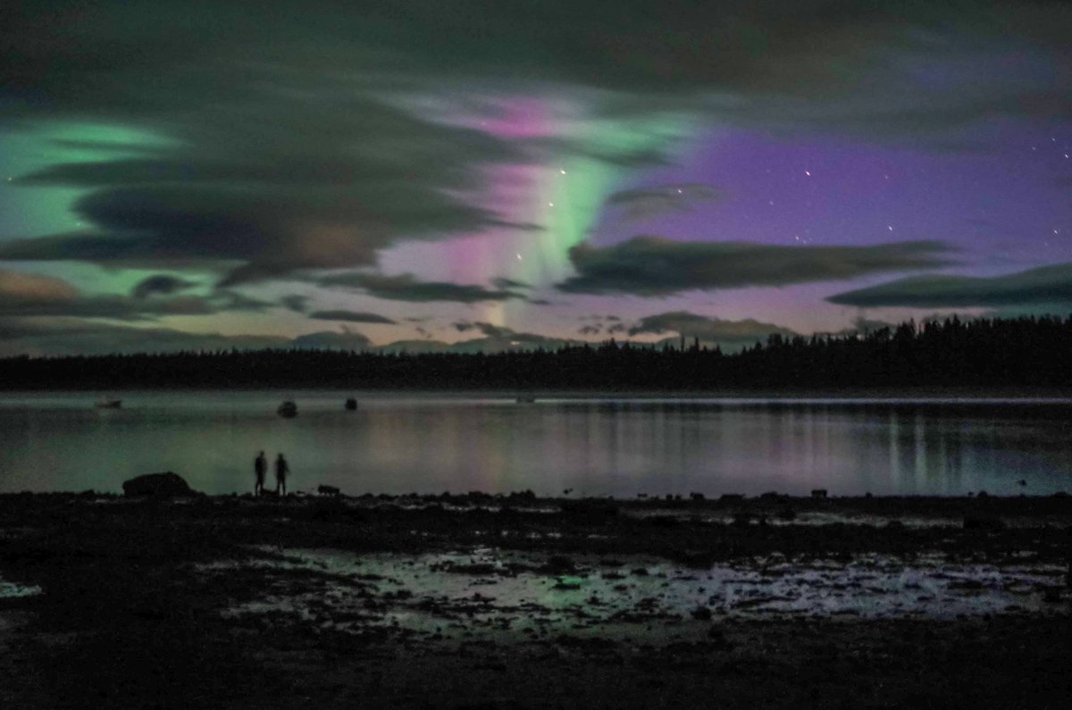 GlacierBayNPS's tweet photo. First northern lights of the season! 
During summer, the sun stays up so long that the night sky isn’t dark enough for the aurora to be visible. Now that we’re entering late August, stars are decorating our night skies again… When we can see them through the clouds! https://t.co/W4MhN8GHW2