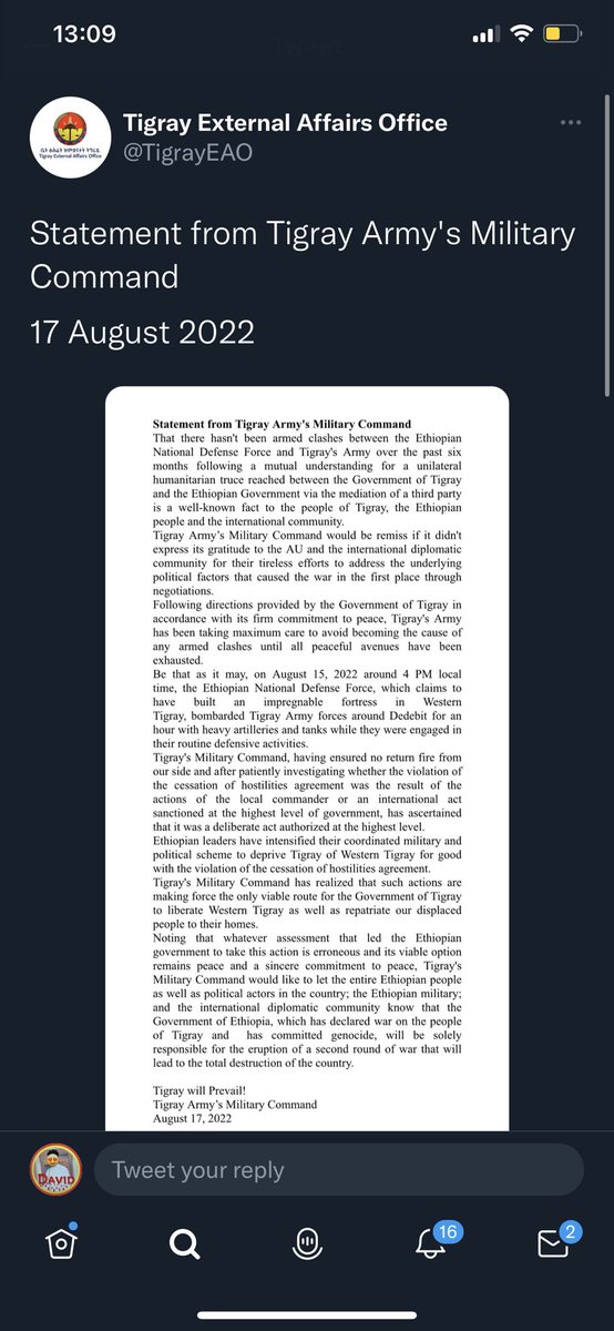 #BreakingNews

Ethiopian defenseforce have attacked #Tigray defenseforces (#TDF) for one hourlong onAug 15, 2022 around Dedebit,Tigray

#Ethiopian regimehavebeenusing peacetalktobuyanothertimefor a destructive war.
@SecBlinken @ForeignPolicy @StateDept @EUCouncil 
@Blsa17648789