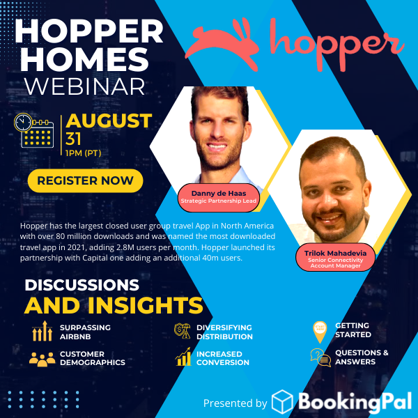 Join us for a free webinar with <a href="/hopper/">Hopper</a> Wednesday August 31 at 1pm PT!

Register here: us06web.zoom.us/webinar/regist…

Connecting to <a href="/hopper/">Hopper</a> now will help solidify a leadership position in your market &amp; capture market share ahead of your competitors.

#free #webinar #hopper #bookingpal