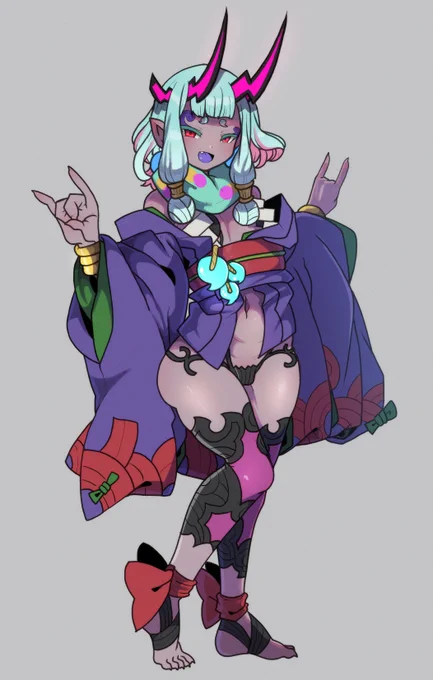 伊吹童子ちゃん(第1再臨)に酒呑童子ちゃんの服を着せたモノ
一応フィルタかけておく 