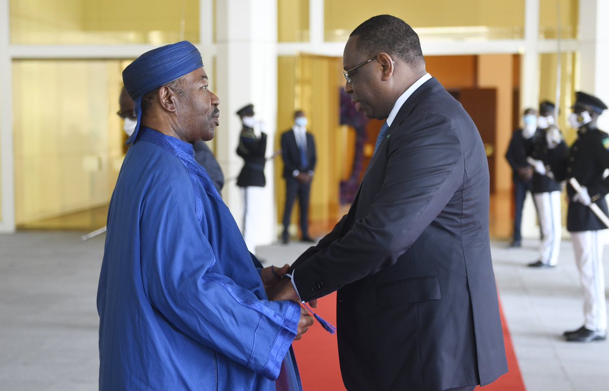 PresidentABO's tweet photo. Merci à mon frère, @Macky_Sall, venu au #Gabon pour notre Fête nationale.
Sa présence, en tant que président du #Sénégal &amp; président en exercice de l'@_AfricanUnion, témoigne du profond respect du continent à notre égard.
Nous nous battons pour défendre les intérêts de l'Afrique. https://t.co/2lL4dUesxB