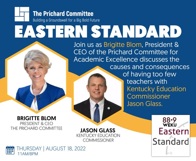 ReadReadyCov's tweet photo. Tonight-  August 18 at 8pm- Brigitte Blom, president &amp; CEO of Prichard Committee and KY Commissioner Jason Glass discuss the impact of teacher shortages upon children and communities. #SupportTeachers #FamiliesMustTeachToo https://t.co/KsDmtveIcV https://t.co/hMkytZf0yh