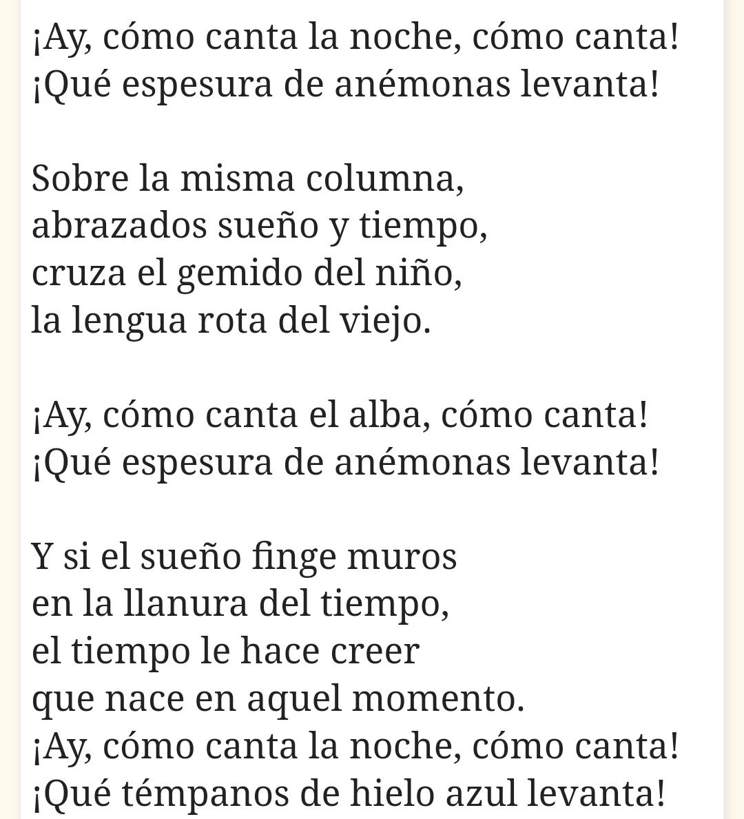 UEnparis's tweet photo. El sueño va sobre el tiempo
flotando como un velero.
Nadie puede abrir semillas
en el corazón del sueño.
El tiempo va sobre el sueño
hundido hasta los cabellos.
Ayer y mañana comen
oscuras flores de duelo.
#GLorca
#JoyasYPoesíaEspañola🇪🇸 https://t.co/z3bJ9begRd