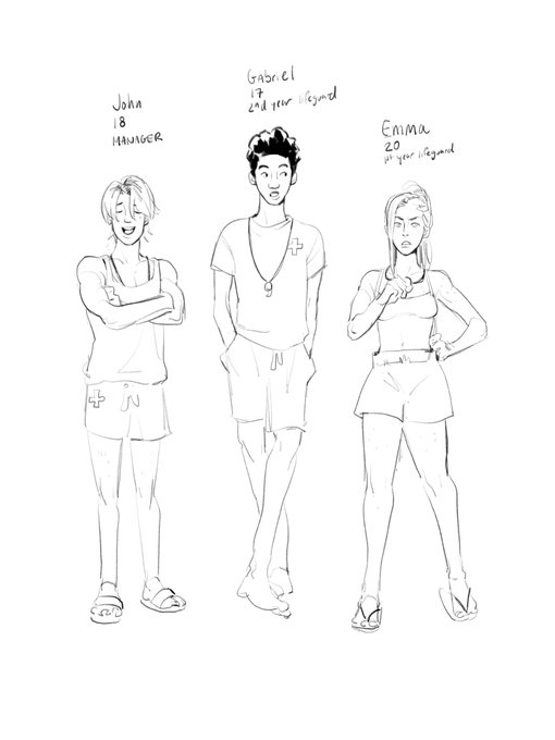 grinding away on a little comic about 3 lifeguards having a very normal time :) for the shortbox comic fair in october 🏊‍♀️ 