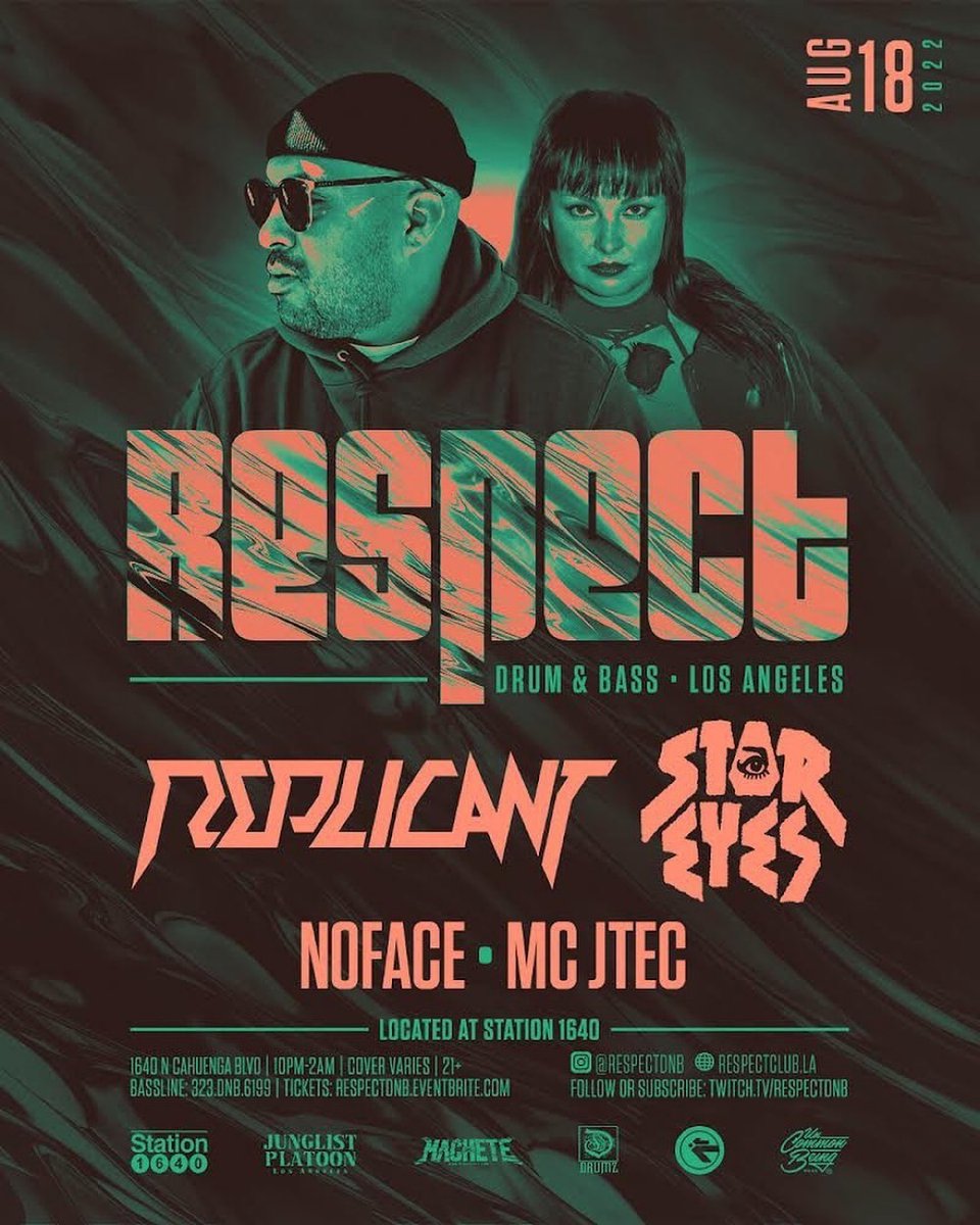 RESPECT Drum & Bass (@respectclub) on Twitter photo Tonight 8/18 💥 <a href="/ReplicantDNB/">Replicant</a> + <a href="/stareyezzz/">STAR EYES</a> <a href="/ScoobaOne/">Erick Scooba</a> <a href="/JohnnyJtec/">Johnny Mendoza</a>
Tickets: replicant-aug18.eventbrite.com Tonight 8/18 💥 <a href="/ReplicantDNB/">Replicant</a> + <a href="/stareyezzz/">STAR EYES</a> <a href="/ScoobaOne/">Erick Scooba</a> <a href="/JohnnyJtec/">Johnny Mendoza</a>
Tickets: replicant-aug18.eventbrite.com