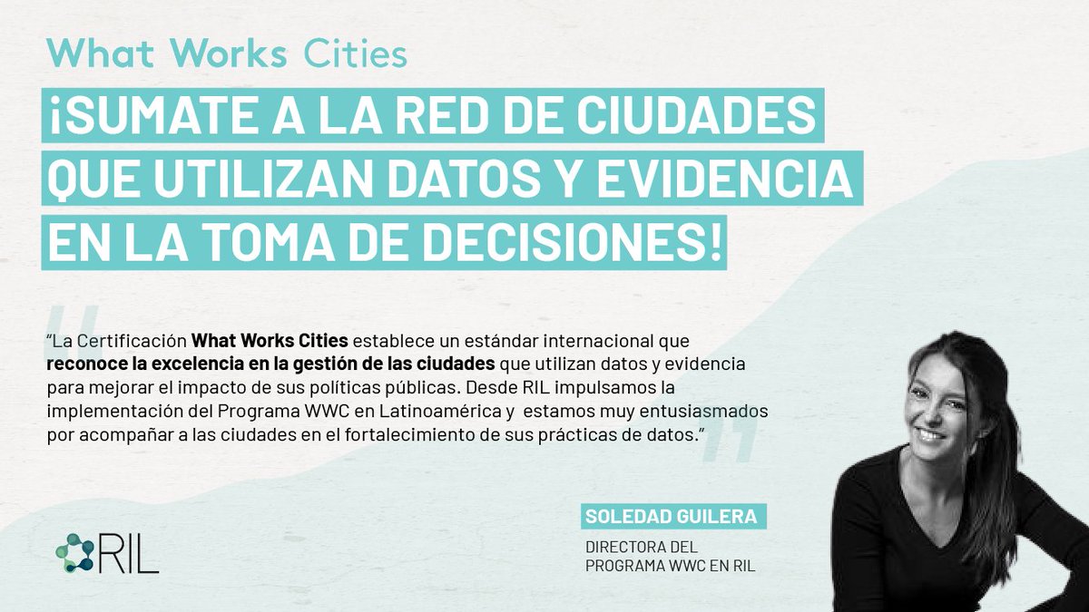 rilargentina's tweet photo. 🌎 ¡SUMATE A LA RED DE CIUDADES QUE UTILIZAN DATOS Y EVIDENCIA EN LA TOMA DE DECISIONES!
Estamos trabajando con @WhatWorksCities para reconocer a las ciudades de LATAM que utilizan datos y evidencia  para la toma de decisiones.
➡️Conocé más aquí: https://t.co/LTPGkZv0oH
#WWCLatAm https://t.co/C176W1X52A