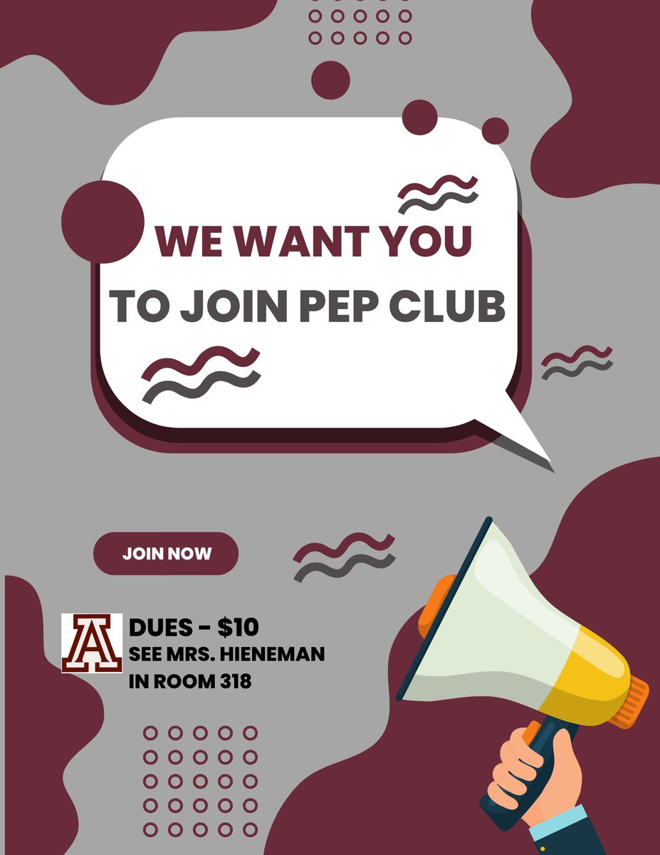 New and exciting things to come! Want to be a part of it? Join Pep Club! Meeting after school Tuesday 8/23! Dues are $10. This allows us to buy things for signs, pep rallies and lots of other things!