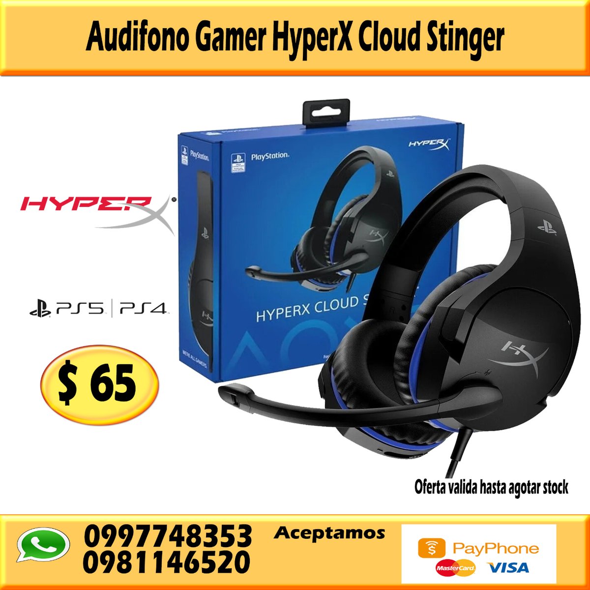EcuaRunner's tweet photo. $65 - Aufifono Gamer XyperX Cloud Stinger , certificado para PS5/PS4, conector de 3.5mm, Drivers de 40mm, Microfono con cancelacion de ruido
#Amitecsa #HyperX #Audifonos #Gamer #CloudStinger #Gaming #Durable #Calidad #Garantia #Ofertas #PS4 #PS5 #PC #Mobile #BestSelling https://t.co/NXlOcFWmlJ