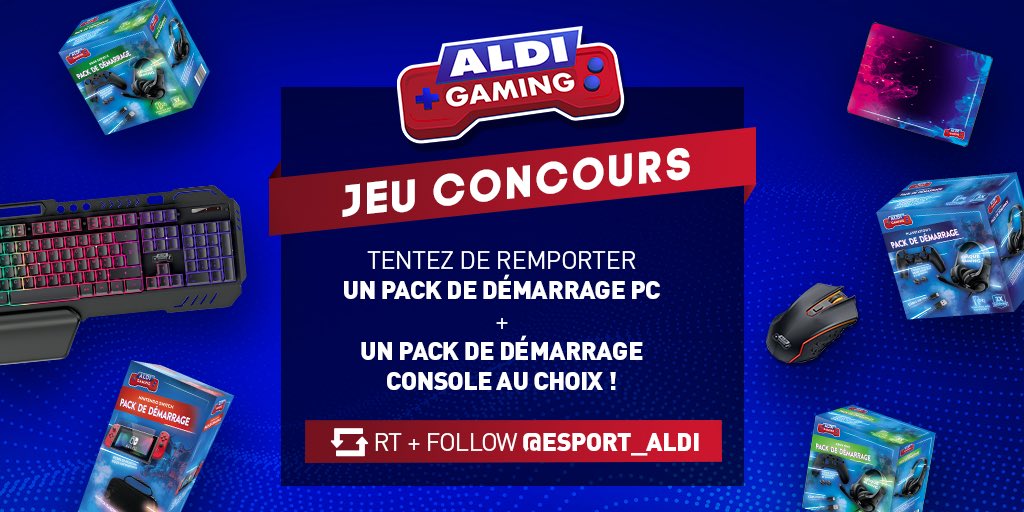 Esport_ALDI's tweet photo. 🎁 #JEUCONCOURS 🎁

On sait que tu as toujours rêvé de jouer avec un setup #ALDIGaming, alors on te le fait gagner !
2 lots, 2 gagnants !

TAS le 25/08 📅
GL &amp; HF 🍀 https://t.co/DL0Mq0IltP