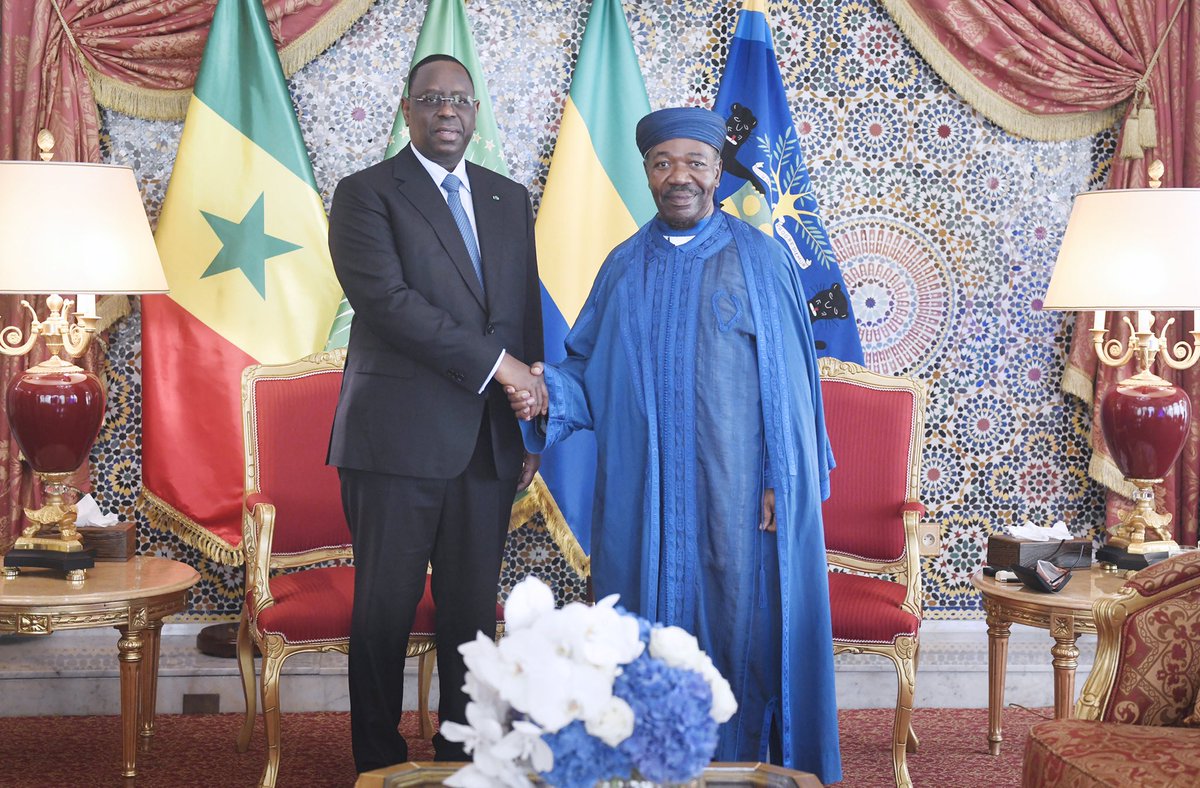 PresidenceGA's tweet photo. Ce 18 août, le @PresidentABO Président Ali Bongo Ondimba s’est entretenu en tête à tête avec son homologue sénégalais le Président @Macky_Sall, invité d’honneur de la célébration du 62e anniversaire de l’indépendance du Gabon. https://t.co/59CLmHlH39