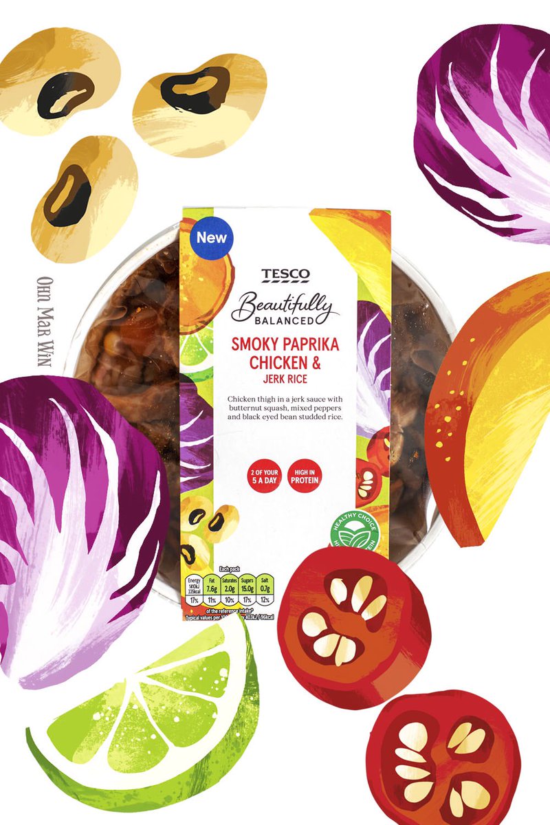 Two more <a href="/Tesco/">Tesco</a> packs I illustrated. Loved using textures on the beans. Forgot to mention I also hand lettered the ‘Beautifully Balanced’ script as part of this project 😀 #foodillustration #illustratedfood #illustrationartists