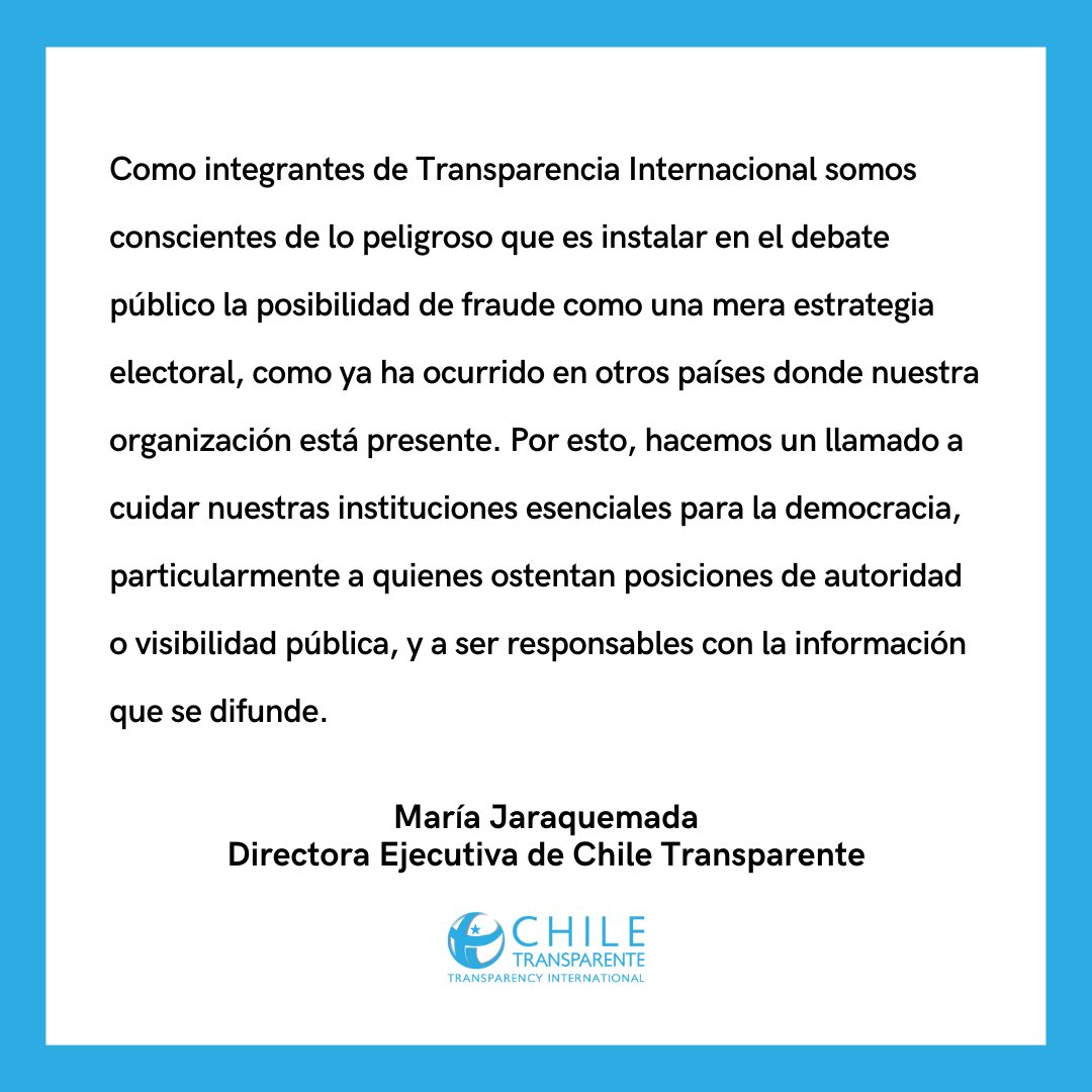 #DeclaraciónPública 📢 de Chile Transparente sobre ataque a <a href="/ServelChile/">Servicio Electoral</a> y Sistema electoral