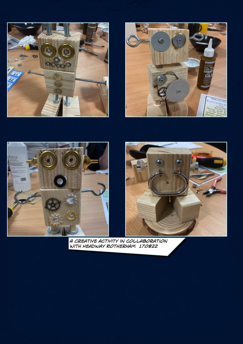Rotherhamcreat2's tweet photo. Look at these little Junk Bots. Designed and created by our learners @Headway_Roth. Absolutely great afternoon learning how to make Junk Bots from bits and bobs and odds and ends. Such a fun, creative and relaxing way to spend time. #rotherham #creativecommunities #newskills https://t.co/HcRT4dl6iy