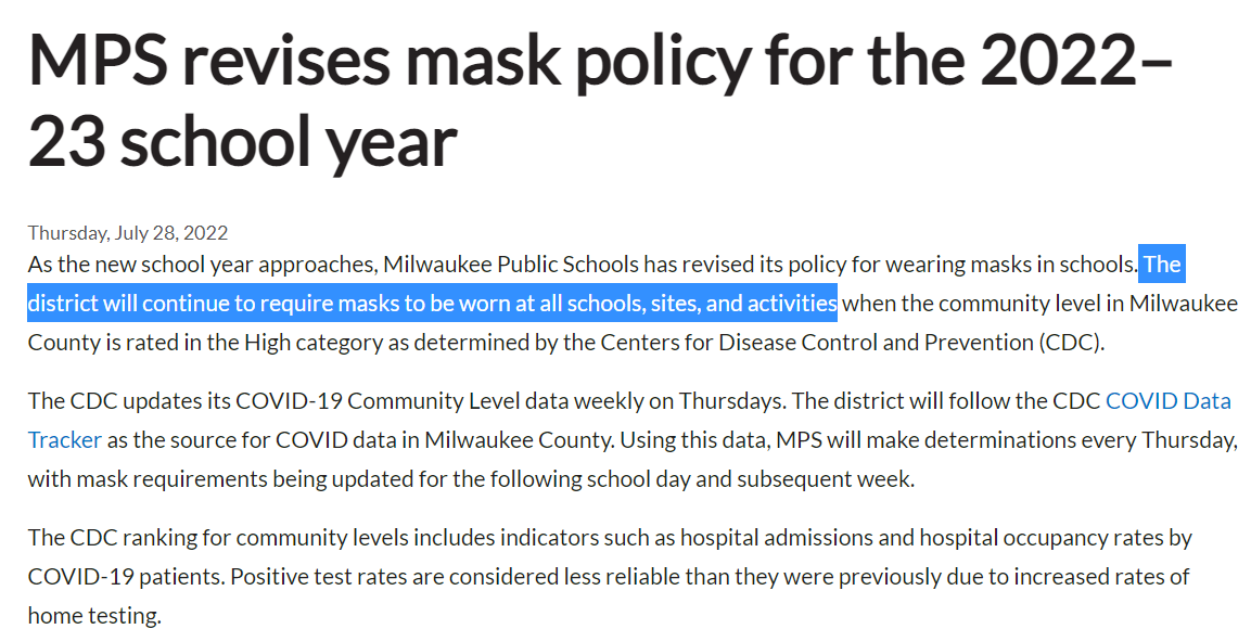 MrDanielBuck's tweet photo. Milwaukee Public Schools requiring masks.
Smh🤦🏻♂️ https://t.co/g4W5OJoutN