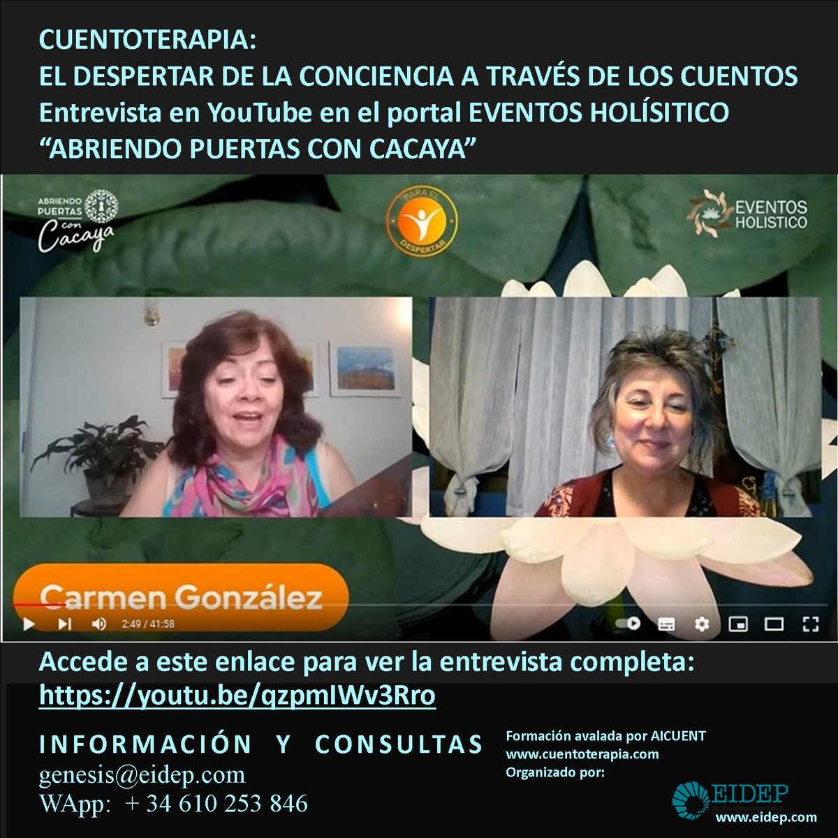 ConCde's tweet photo. Entrevista en Youtube de Eventos Holistico -  Puertas abiertas con Cacaya, aquí os dejo el enlace para cuando podáis:
https://t.co/25WB3A5UQj
Cuentoterapia: El despertar de la conciencia a través de los cuentos.
Con  Carmen Gonzalez. https://t.co/g5Ma93a67r