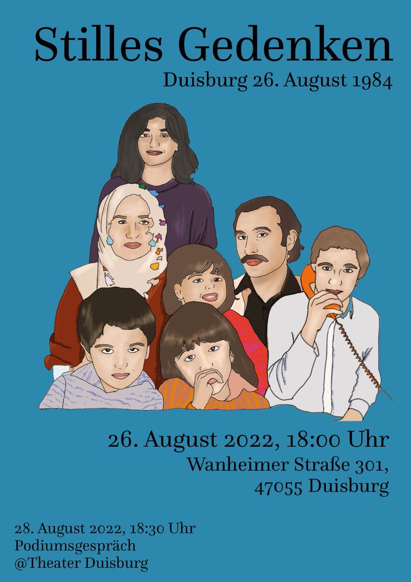 Im August 1984 starben in Duisburg  sieben Menschen durch einen rassistischen Brandanschlag. Wir erinnern am 26.8.2022 um 18 h an die ermordeten Menschen. Kommt vorbei und solidsrisiert euch <a href="/AmedAhmad_Ini/">Initiative Amed Ahmad</a> <a href="/obr_rheinland/">OBR - Opferberatung Rheinland</a> <a href="/MICMAFIA/">Microphone Mafia</a> <a href="/Nalan1Yolak/">Nalan Yolak</a>