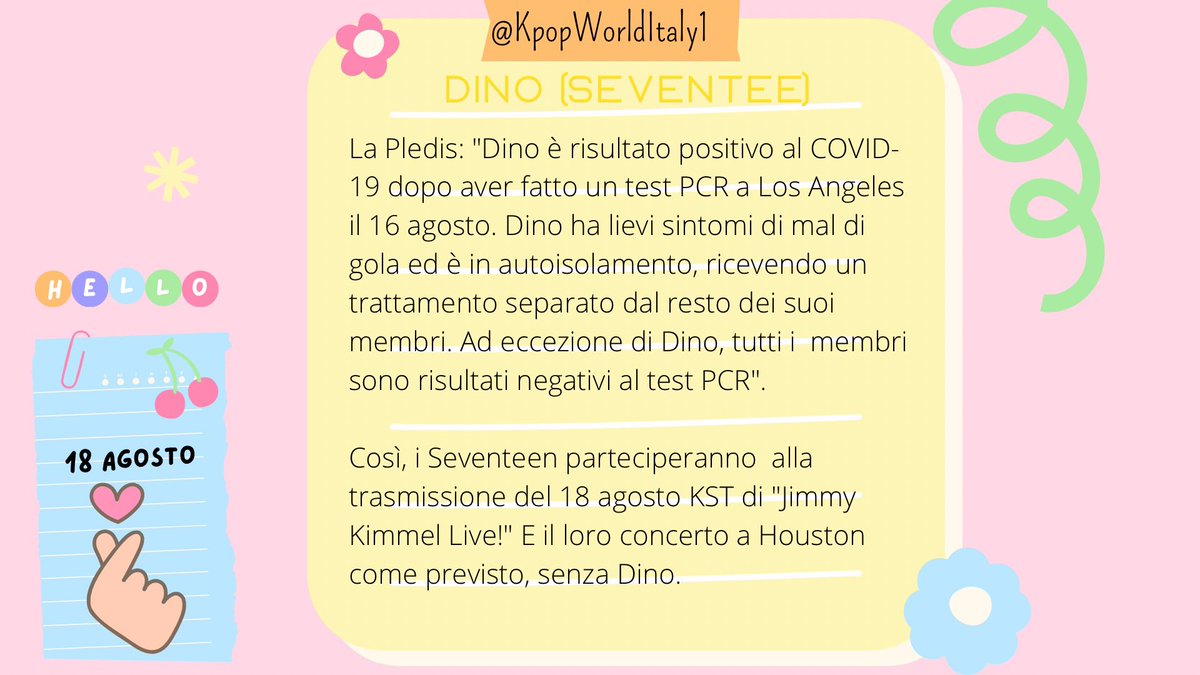 kpopWorldItaly1's tweet photo. Dino è risultato positivo al COVID-19 durante il tour statunitense dei Seventeen, al momento accusa lieve mal di gola ed è in auto isolamento. Sarà assente al concerto di Houston #GetWellSoonDino #DINO #SEVENTEEN #KPOP #SEVENTEENinHOUSTON https://t.co/KQ9uB8R1mJ