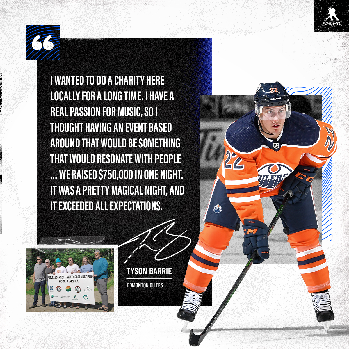 NHLPA (@nhlpa) on Twitter photo With a little help from his friends <a href="/thelumineers/">The Lumineers</a>, <a href="/ocieelliottmuse/">Ocie Elliott</a> and @chefbkalman, <a href="/tysonbarrie/">Tyson Barrie</a> helped raise $750,000 for local charities in his hometown of Victoria, British Columbia.
More on the charitable efforts of the <a href="/EdmontonOilers/">Edmonton Oilers</a> blueliner: ply.rs/jdkypviqlbz With a little help from his friends <a href="/thelumineers/">The Lumineers</a>, <a href="/ocieelliottmuse/">Ocie Elliott</a> and @chefbkalman, <a href="/tysonbarrie/">Tyson Barrie</a> helped raise $750,000 for local charities in his hometown of Victoria, British Columbia.
More on the charitable efforts of the <a href="/EdmontonOilers/">Edmonton Oilers</a> blueliner: ply.rs/jdkypviqlbz