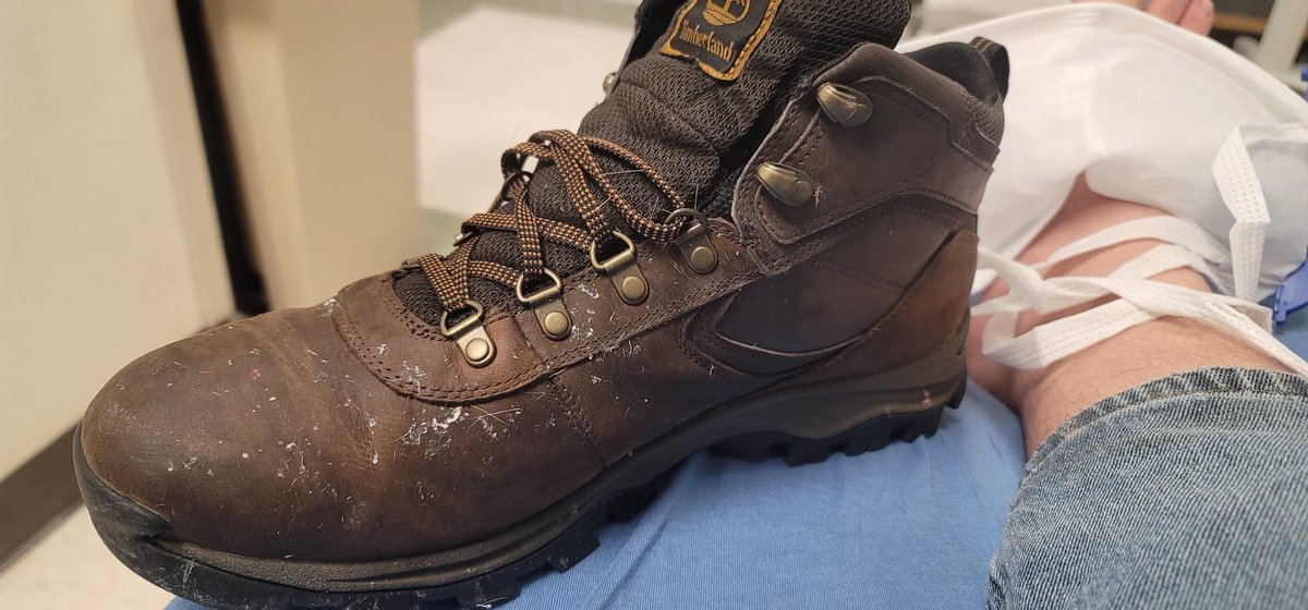 SyknuS's tweet photo. @Timberland Hit a deer this morning on my motorcycle at 70mph. Foot took all the impact, amazingly only a couple fractures. Boots put in some work! https://t.co/TS9S5UGRR3