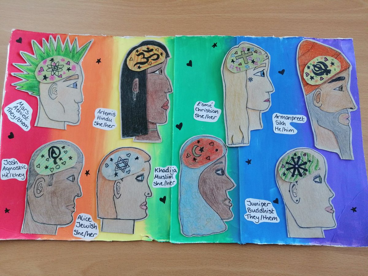 An absolutely awesome art piece by a student at school for Spirited Arts.  Totally encapsulates that everyone has a worldview! Too good not to share! #natre #rechatuk #religionandworldviews